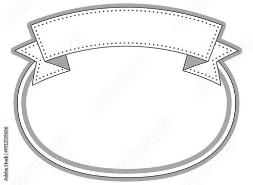 ステッチリボンと楕円型を合わせたステッカー風フレーム　モノクロ