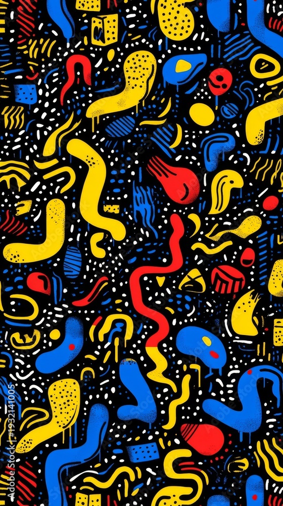 Fototapeta premium Vibrant abstract geometric pattern composed of diverse colorful shapes and forms.