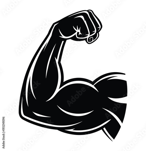 Strong arm flexing biceps vector illustration, muscular strength symbol for fitness, bodybuilding, gym training, sports logos, and workout motivation design