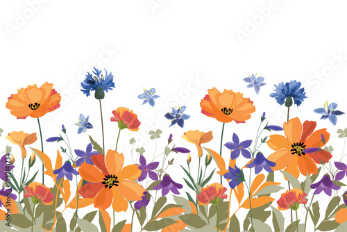 Vector floral seamless pattern, border