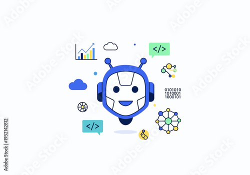 Artificial intelligence robot with digital network connections and coding symbols
