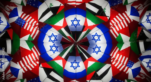 International Flags in Symmetric Pattern, Star of David and Stripes