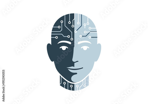 AI concept illustration of a human head with circuitry patterns symbolizing artificial intelligence and technology advancement