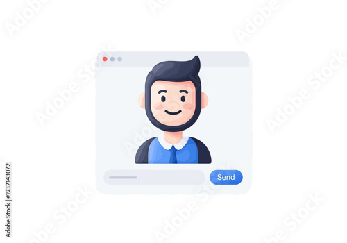 User profile avatar illustration with chat bubble and send button in a digital interface