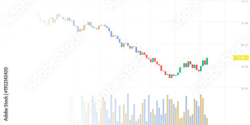 Candlestick chart with trading volume bars and price label symbolizing financial market analysis