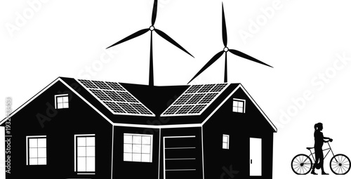 Sustainable smart home with solar panels and wind turbines showcasing renewable energy lifestyle eco friendly architecture clean technology and modern green living concept
