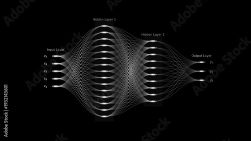 Editable Artificial Neural Network Architecture Diagram Showing Input, Hidden and Output Layers in Deep Learning Model for Machine Learning and Artificial Intelligence Concepts