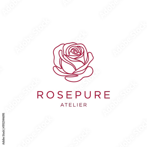 Elegant Rose Outline Logo for Rosepure Atelier Brand.