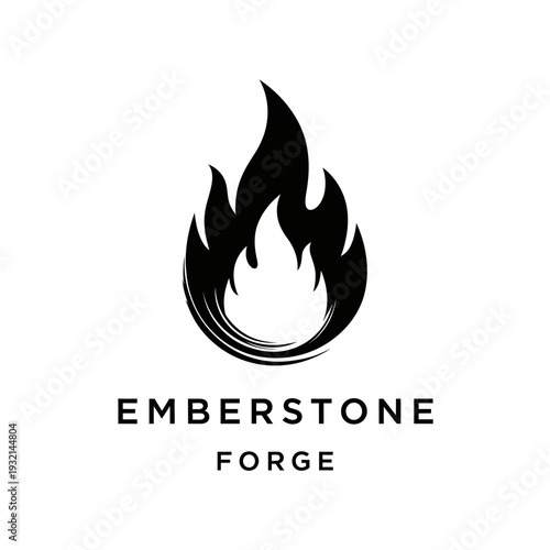 Emberstone Forge Logo Design Black Flame Symbol Represents Power and Creation.