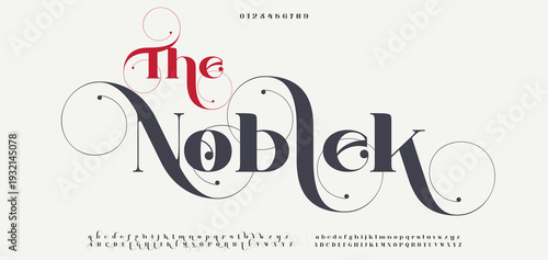 The Noblek,Elegant alphabet letters font and number. Classic Lettering Minimal Fashion Designs. Typography modern serif fonts regular decorative vintage concept. vector illustration
