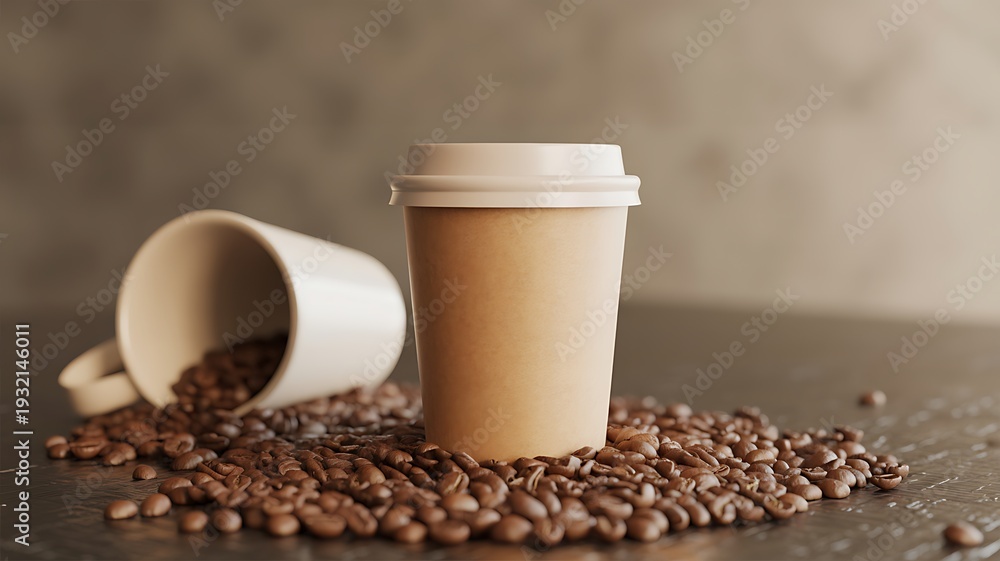 Naklejka premium Coffee cup roasted beans dark