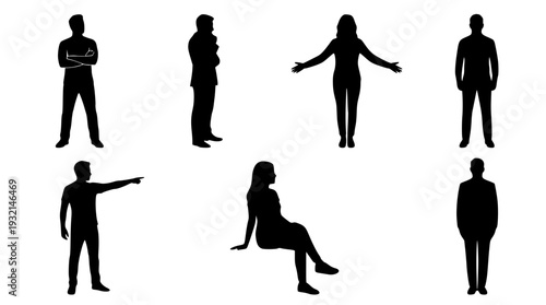 Human Silhouette Pose Reference Set - Black Figures Isolated