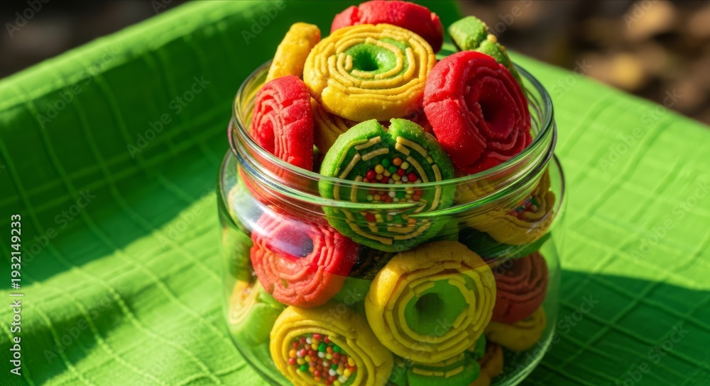 Fototapeta premium Colorful Festive Cookie Jar Filled with Bright Sweet Treats