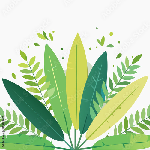 Vibrant green leaves and foliage illustrations in a stylized nature design