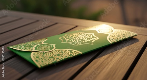 Elegant Green Envelope with Gold Pattern for Festive Celebrations