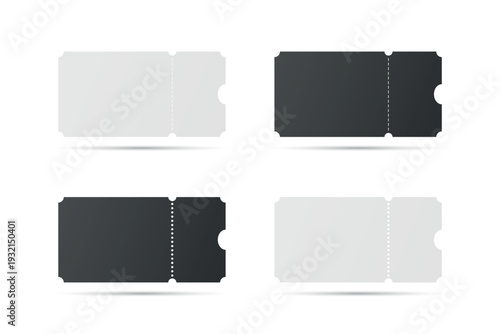 Vector Perforated Ticket Stub Template Set. Blank Admission, Event Tickets for Cinema, Theater, Concert, Festival. Voucher and Coupon. Black and White Tear-Off Design, Isolated, Front View