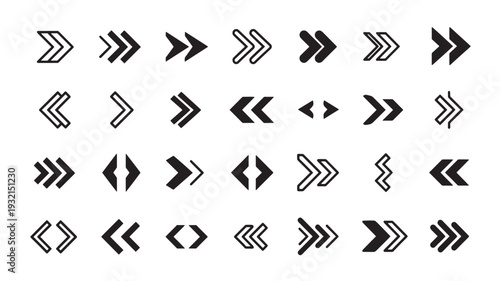 Black Arrows Collection in Various Styles and Directions on White Background for Graphic Design