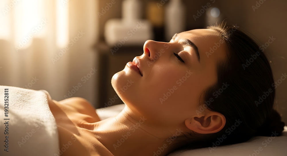 Naklejka premium A serene woman enjoying a relaxing spa treatment in a peaceful environment