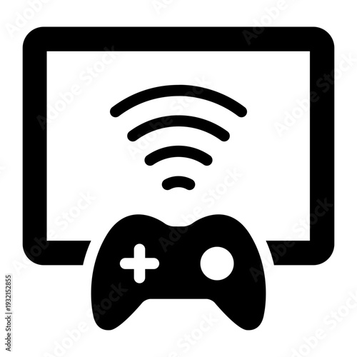 game streaming glyph icon. controller screen. online play. youth gaming