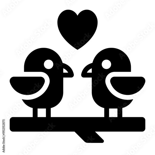 love bird glyph icon. couple heart symbol. youth romance. relationship
