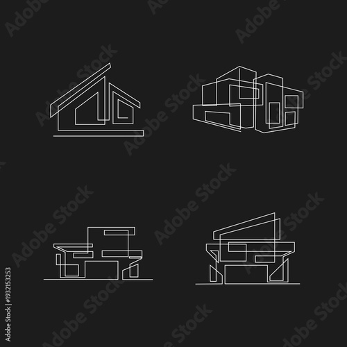 Minimalist Line Art Architecture Set. Modern Geometric Building Outline Designs.