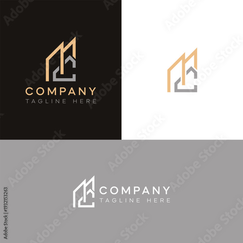 MC Modern Real Estate Building Logo Design, Construction Working Industry concept Icon. Property, residential contractor and General Contractor Company logos eps