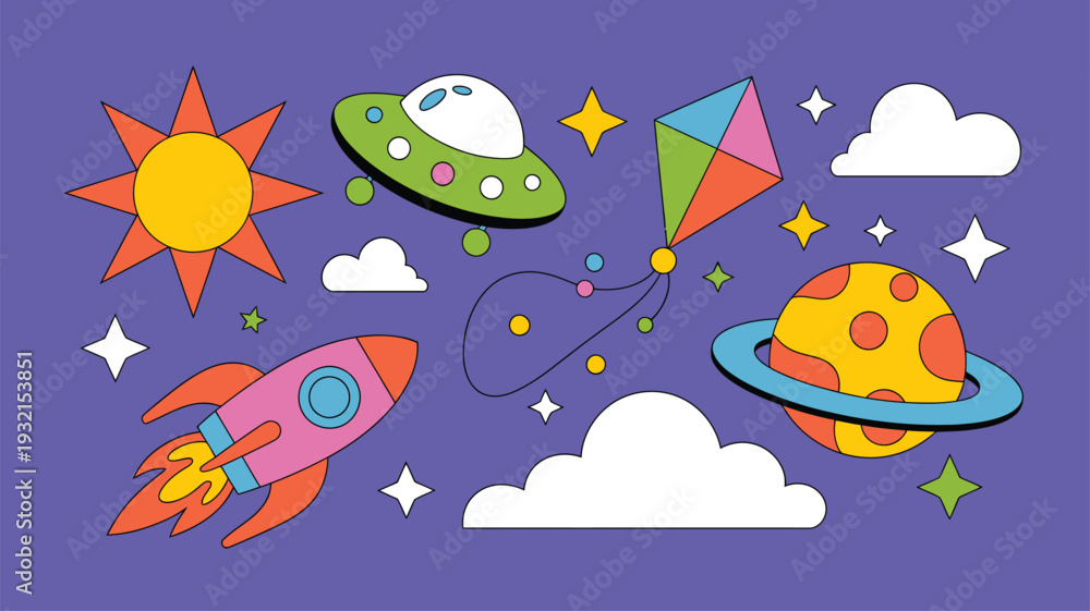 Fototapeta premium Space adventure colorful illustration