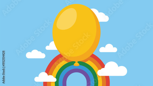 Yellow balloon rainbow sky illustration