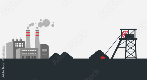 Coal Mining and Power Plant Industry Illustration.
