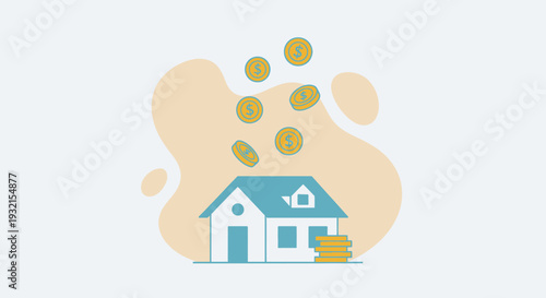 Coins Falling on a House Symbolizing Financial Investment in Real Estate.