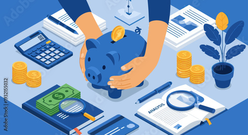 Hands placing coin into a piggy bank, symbolizing savings and financial growth.