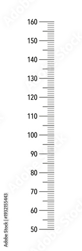 Kids height chart from 50 cm to 160 centimeters. Meter wall or growth ruler. Template for wall growth 160 cm sticker isolated on a white background..