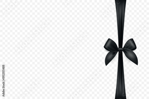 Vector 3d Ribbon with Bow for Gift Decoration and Packaging Design. Black Ribbon for Celebration, Event and Invitation. Black Ribbon Illustration for Holiday Card, Present Wrapping, Festive Template