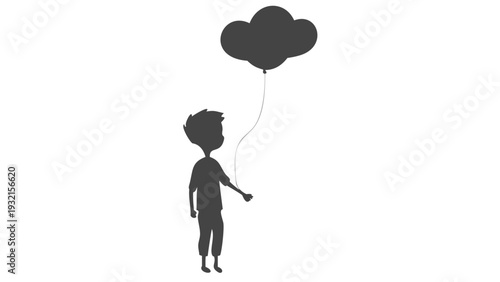 Little boy holding a cloud shaped balloon in his hand