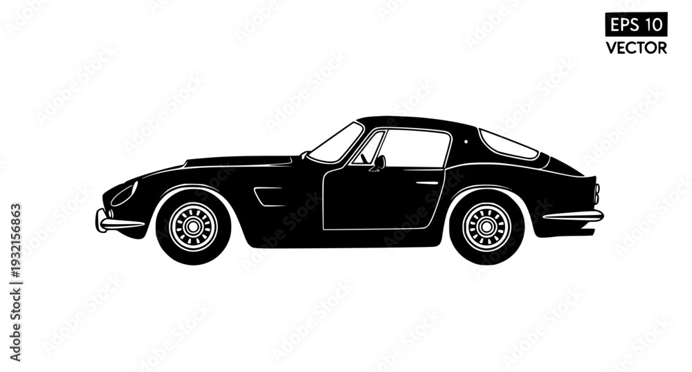 Obraz premium Classic vintage sports car side view silhouette icon black vector illustration EPS 10