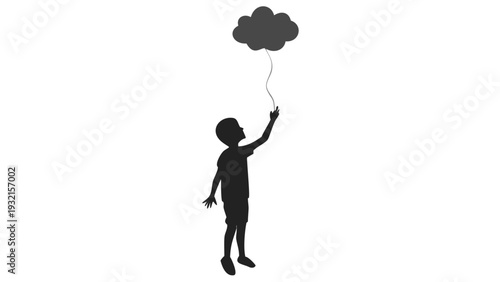 Young child holding balloon silhouette