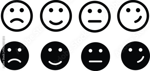 Emoticons Icon Set – Happy and Sad Emoji Faces Flat and Line Style Vector EPS