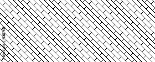 Seamless pattern of black diagonal brick outlines creating a clean tile texture on white