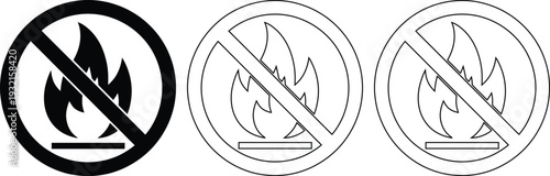 No fire icons set with line and solid style isolated on white background