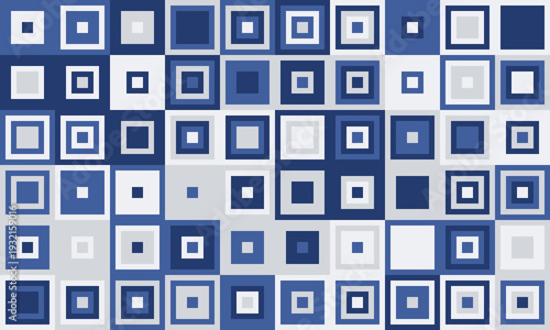 Abstract geometric pattern featuring a vibrant array of nested squares in shades of blue and gray.