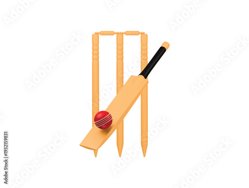 Cricket Bat Ball and Stumps icon 3d render illustration