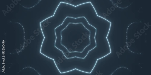 A serene zen duotone star-shaped pattern glowing softly in a dark environment from a direct viewpoint
