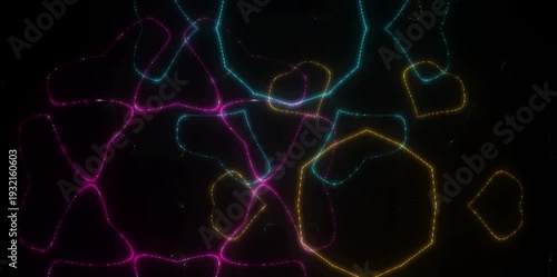 Vibrant neon lights form intricate patterns and shapes in a triple epicenter visual effect display