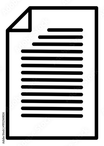 A clean, minimalist black and white document icon featuring horizontal lines and a folded corner. Perfect for professional business projects, digital file management, and modern UI designs.