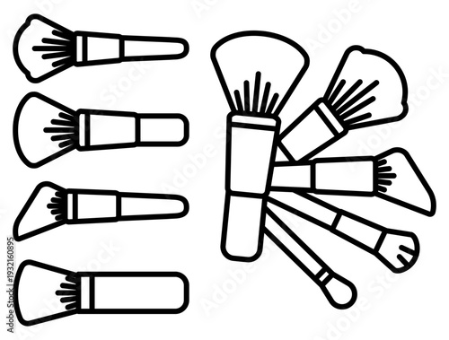 Discover a versatile collection of makeup brush line art icons. Perfect for beauty branding, cosmetic tutorials, and minimalist design. Enhance your creative projects with ease.