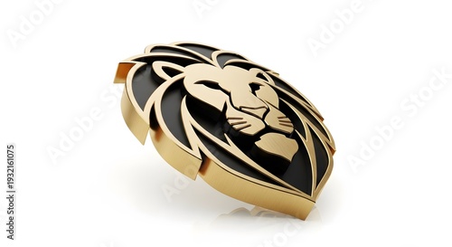 Golden Lion Head 3D Emblem on White