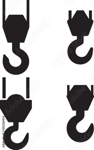 Industrial Crane Hook and Heavy Lifting Equipment Silhouette Icons