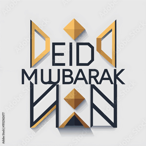 Modern Geometric Eid Mubarak Design with 3D Abstract Elements