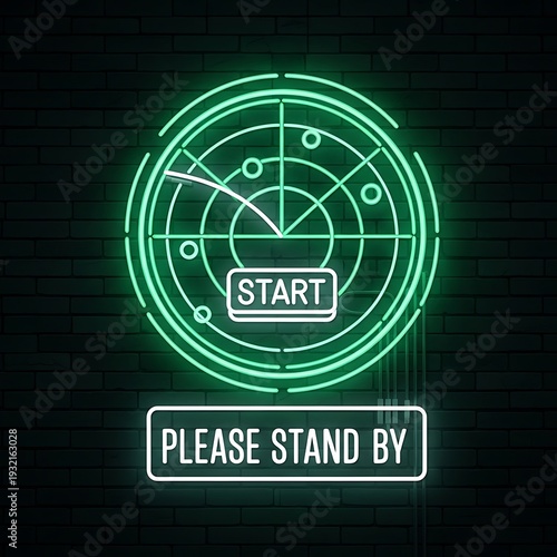 Neon Radar Display with Please Stand By Message for System Startup.