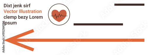 Healthcare, navigation, graphic design, business communication, education, presentation templates. Heartbeat symbol, orange arrow placeholder text. Healthcare and navigation concept